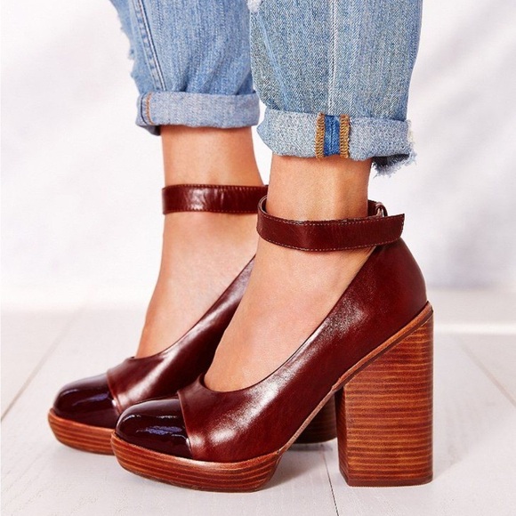 Jeffrey Campbell Rothes Cap Toe Platform Anke Strap Heels Brown Black Leather 10 - Picture 4 of 12